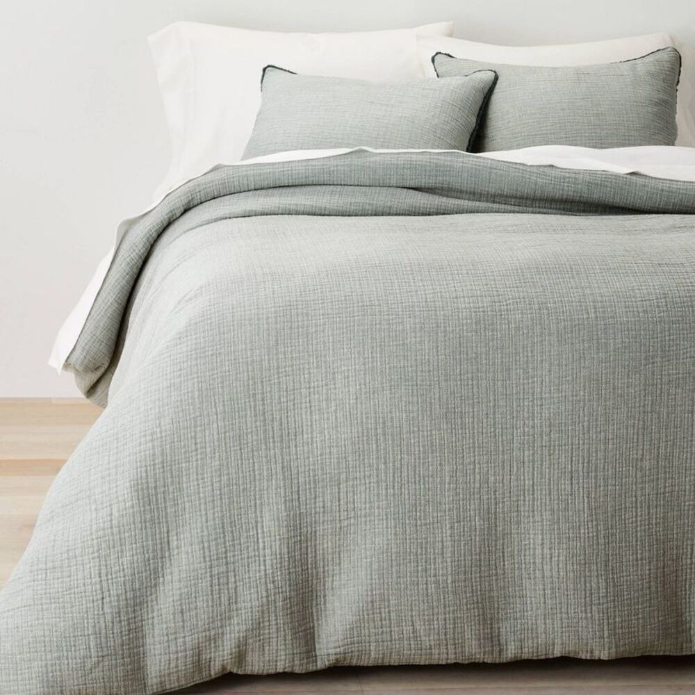 Casaluna Cotton Duvet Cover Set Year-Round Fabric Dark Teal Blue Full/Queen